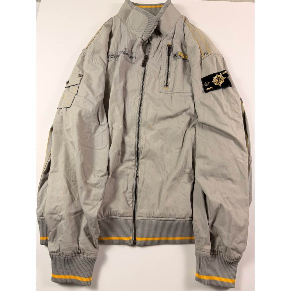 Coogi Australia Mens XL Grey Cotton Bomber Jacket Yellow Accents Full Zip Coat